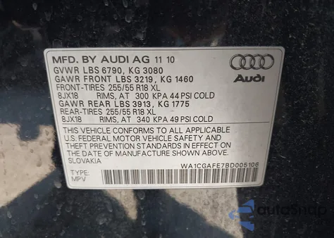 2011 Audi Q7 3.0T Premium z USA, uszkodzony, nr VIN WA1CGAFE7BD005106